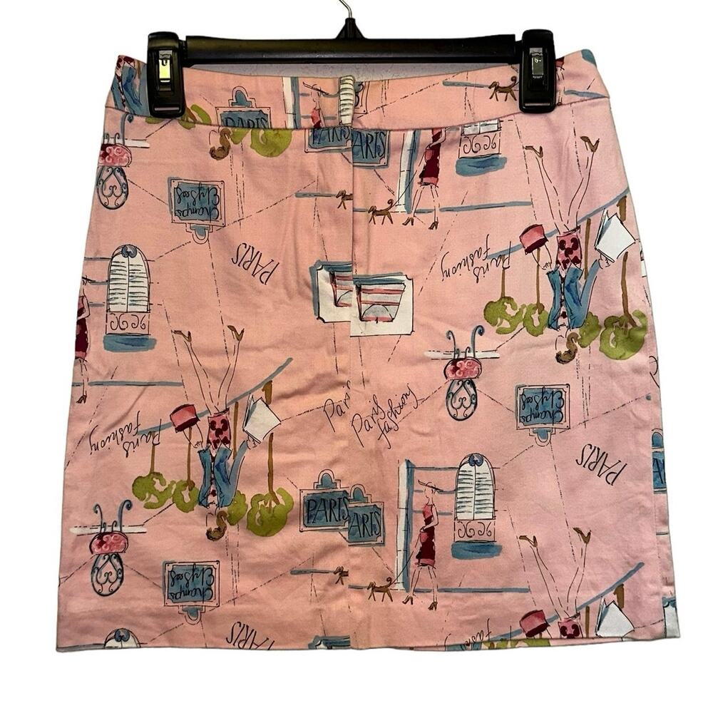 Willi Smith Paris Print Skirt Size 4 Pink Novelty Graphic Mini‎ Skirt